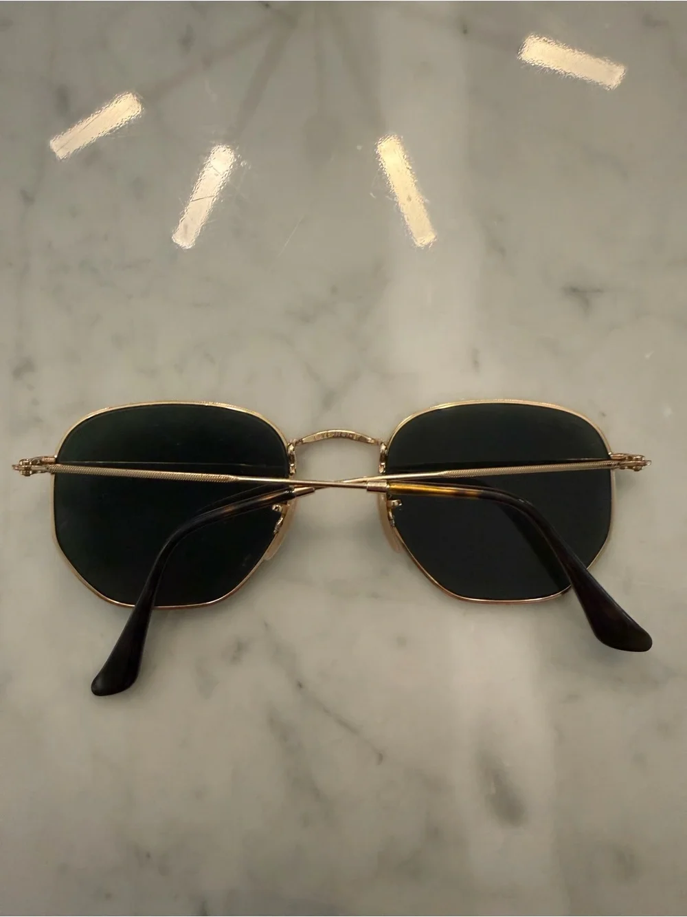 Ray-Ban Women's Gold Frame Sunglasses with Dark Green Lenses
